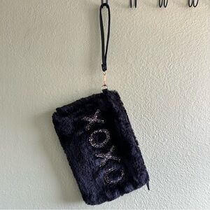 XOXO Black Fuzzy Wristlet